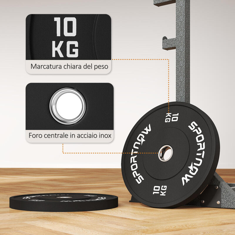 SPORTNOW Set 2 Discuri Cauciuc Greutate 10 kg Gaură 5 cm pentru Gantere,Haltere