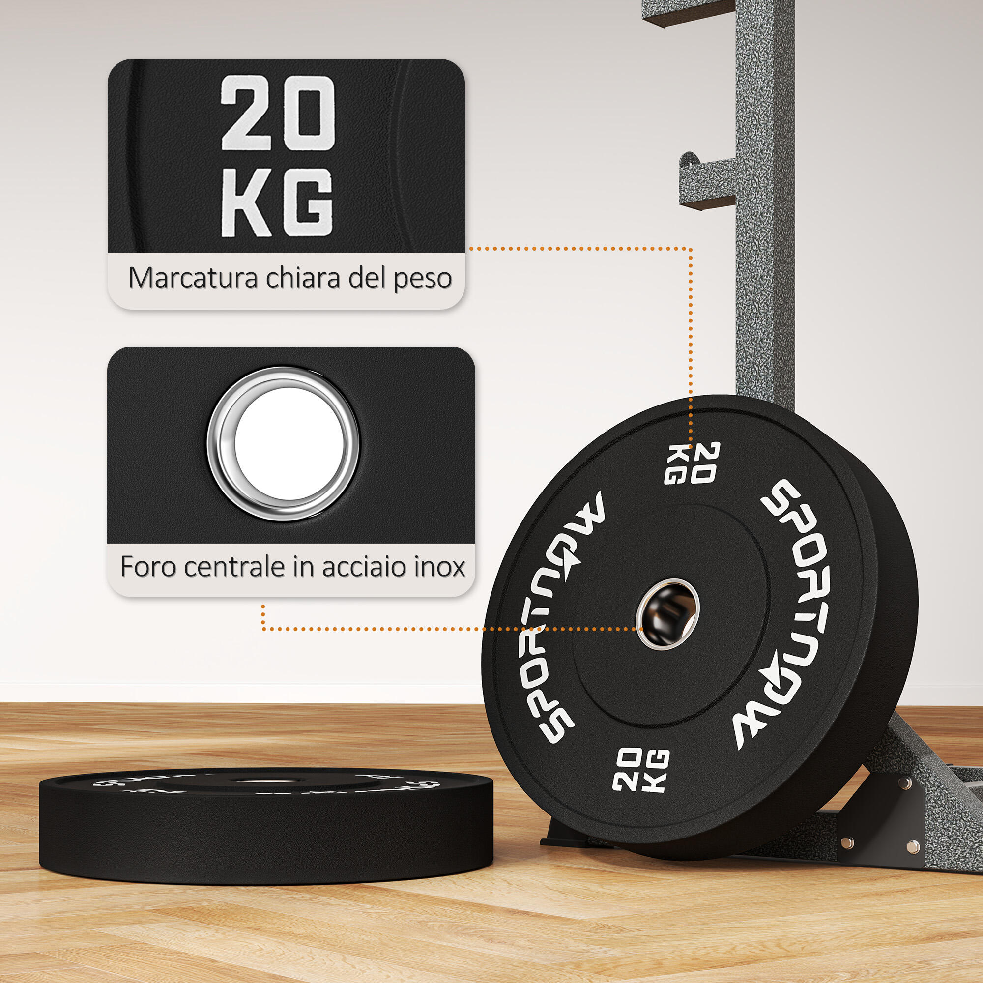 SPORTNOW Set 2 Dischi Pesi 20 kg in Gomma con Foro 5 cm per Manubri e Bilancieri 6/7