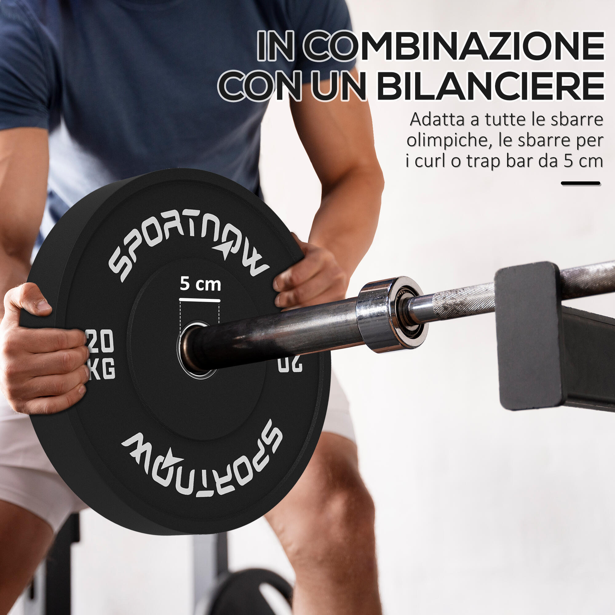 SPORTNOW Set 2 Dischi Pesi 20 kg in Gomma con Foro 5 cm per Manubri e Bilancieri 5/7