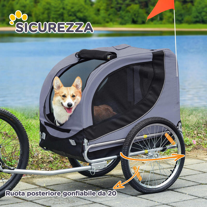 PAWHUT Remorcă pentru Biciclete Medium Dog cu Geamuri Laterale Și Steag