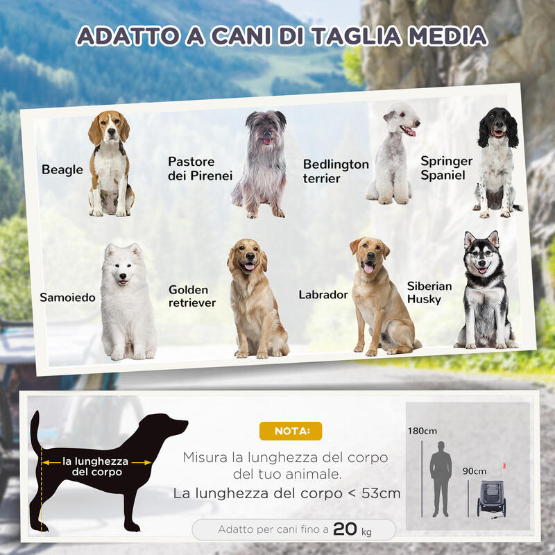 PAWHUT Remorcă pentru Biciclete Medium Dog cu Geamuri Laterale Și Steag