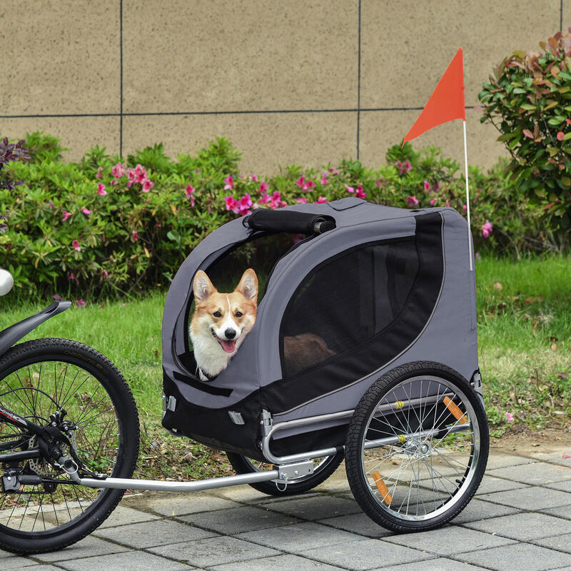 PAWHUT Remorcă pentru Biciclete Medium Dog cu Geamuri Laterale Și Steag
