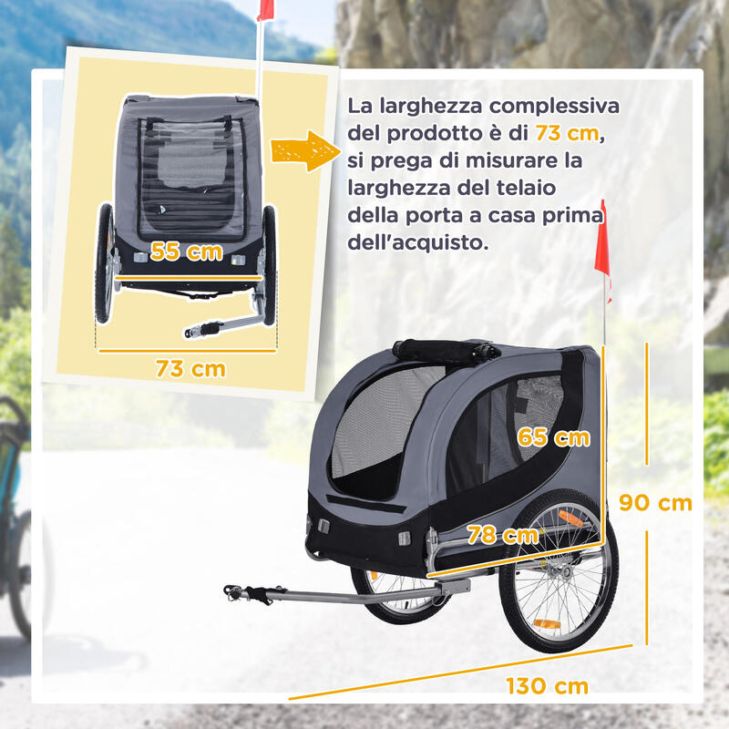 PAWHUT Remorcă pentru Biciclete Medium Dog cu Geamuri Laterale Și Steag