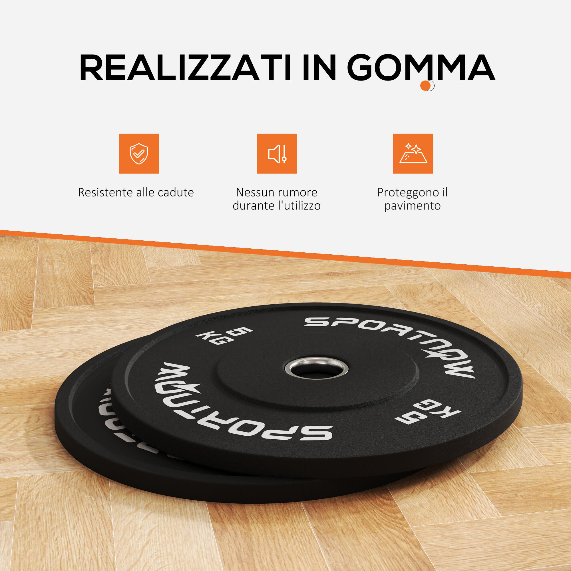 SPORTNOW Set 2 Dischi Pesi 5 kg in Gomma con Foro 5 cm per Manubri e Bilancieri 4/7