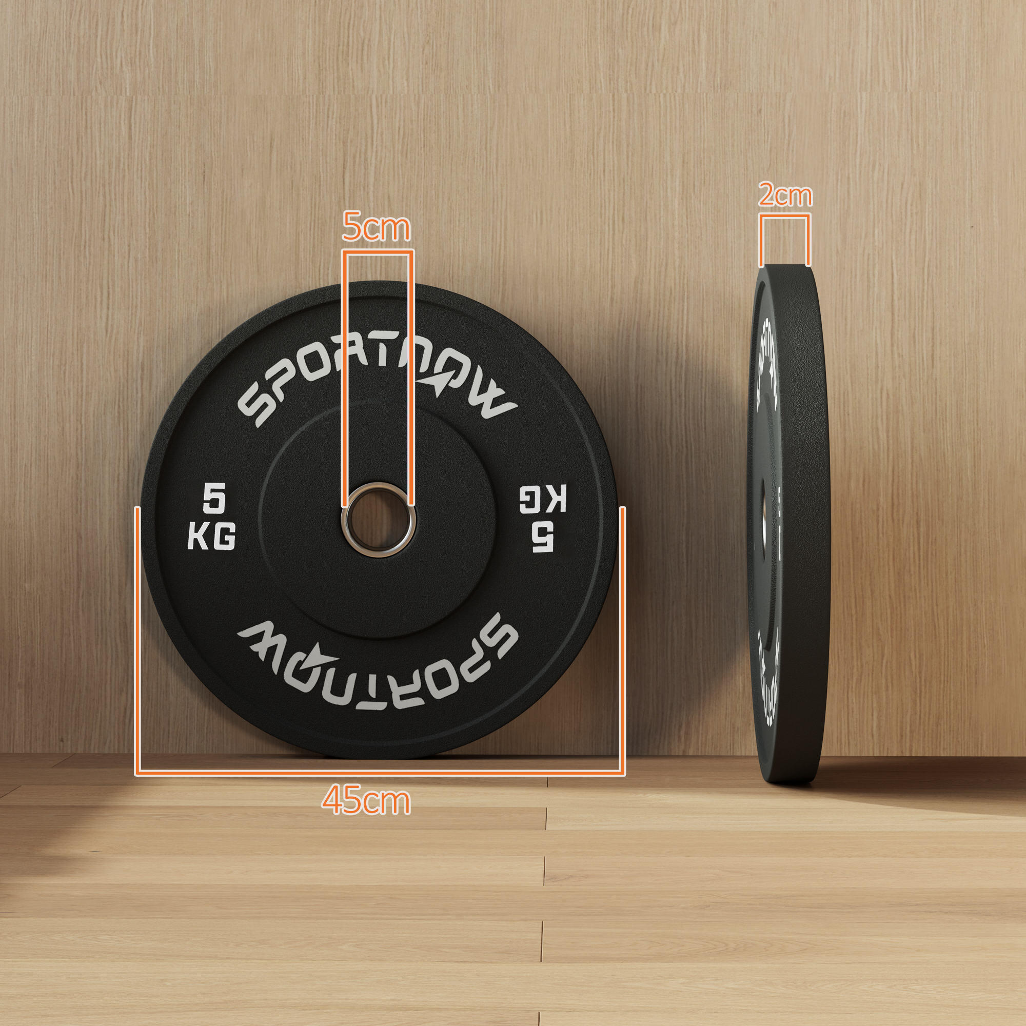 SPORTNOW Set 2 Dischi Pesi 5 kg in Gomma con Foro 5 cm per Manubri e Bilancieri 3/7