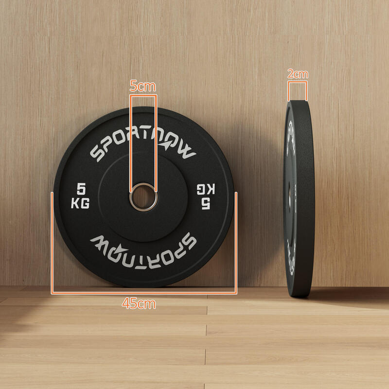 SPORTNOW Set 2 Discuri Cauciuc Greutate 5 kg Gaura 5 cm pentru Gantere Haltere