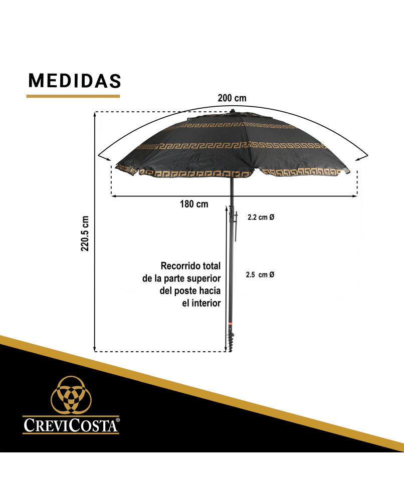 Sombrilla Playa 200 cm/8 Varillas - CREVICOSTA Olimpia Negro 4/6
