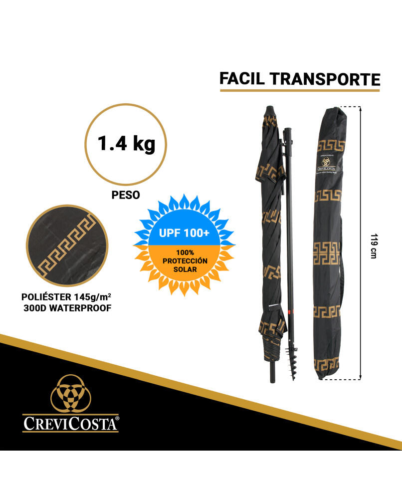 Sombrilla Playa 200 cm/8 Varillas - CREVICOSTA Olimpia Negro 5/6