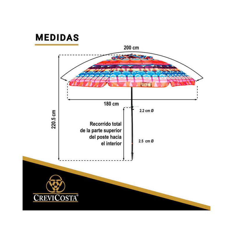 Sombrilla Playa 200 cm/8 Varillas - CREVICOSTA Étnica