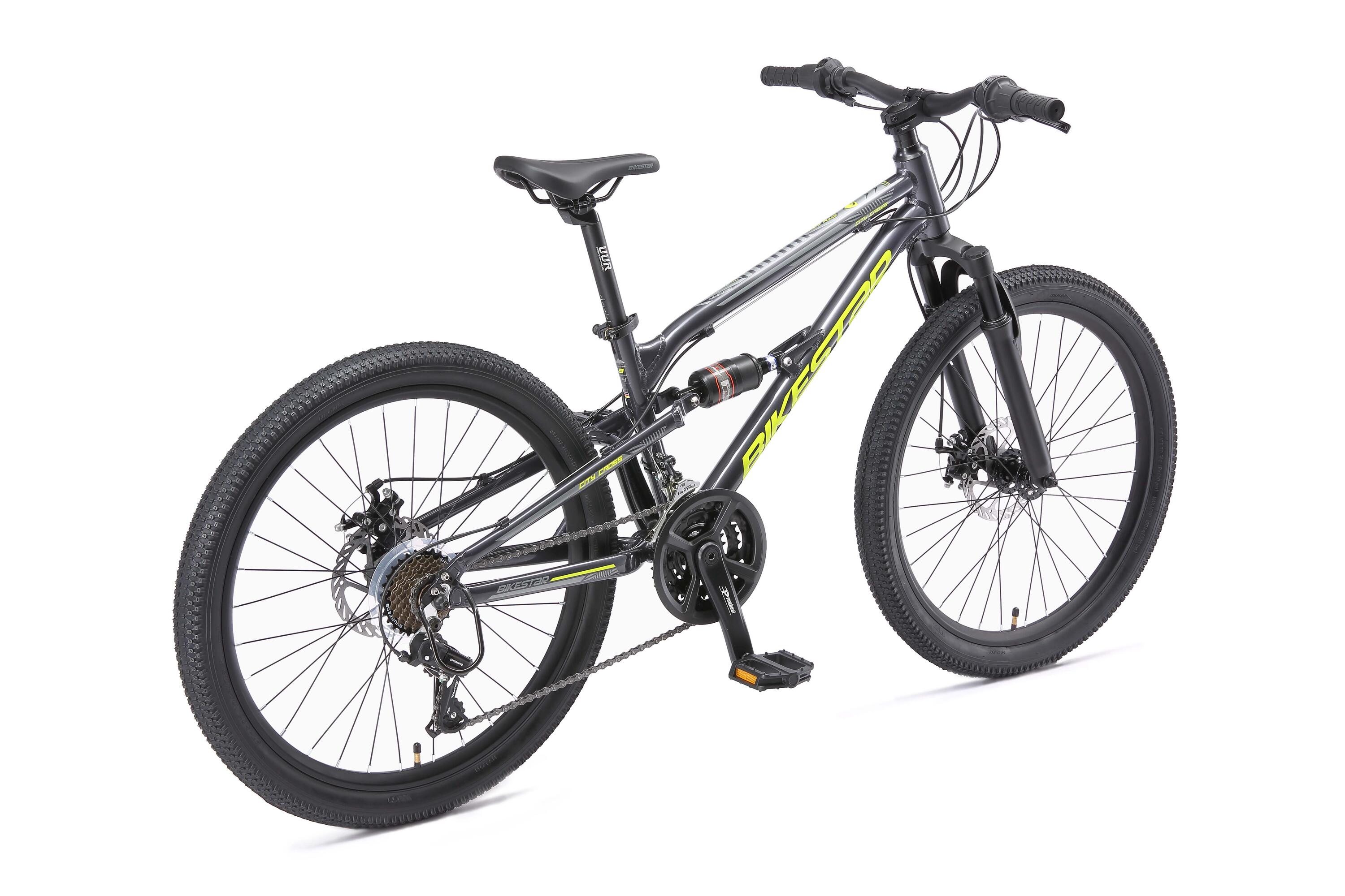 Bikestar MTB Fully alu 21speed 24inch zwart/groen 6/7