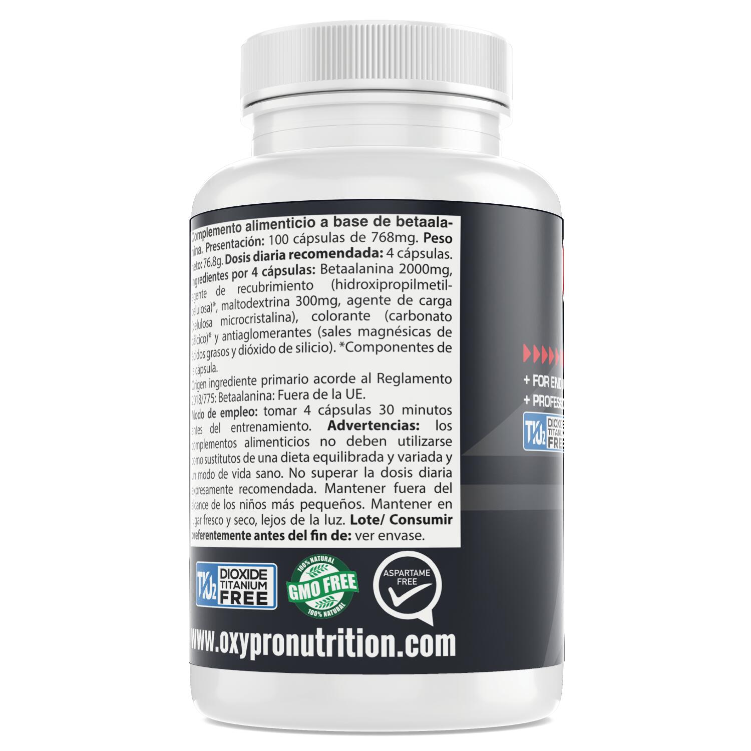 Beta-Alanina 500mg-100 cápsulas vegetales 2/4