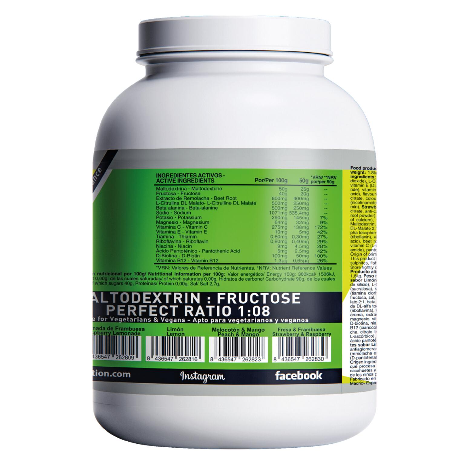 Professional Isotonic 1:08 (Maltodextrina  fructosa) Sabor Melocotón&Mango 1,8kg 3/3