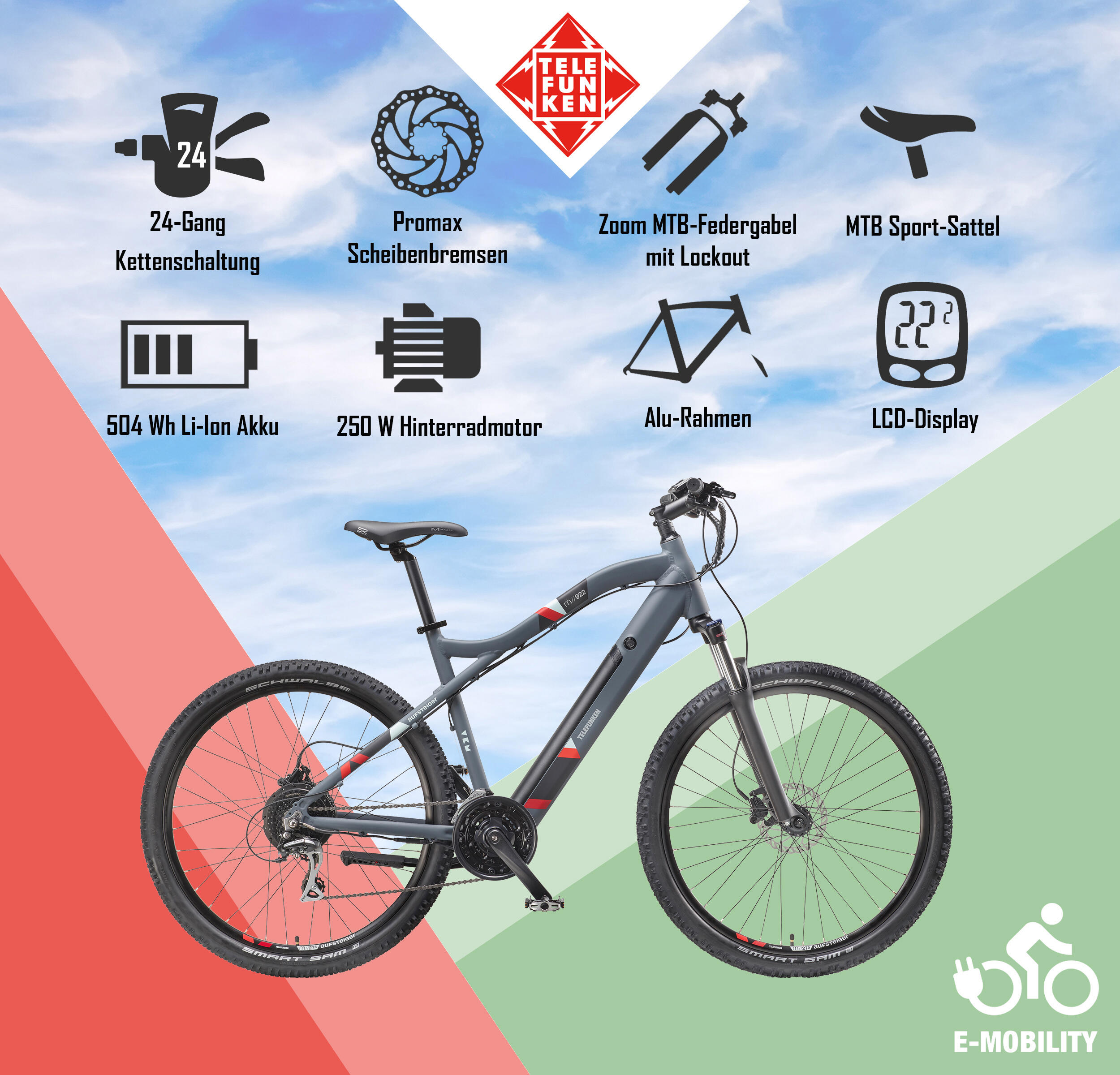E-Bike M922 27,5 Zoll 24-Gang Pedelec Mountainbike E-MTB Elektrofahrrad Hardtail 5/7