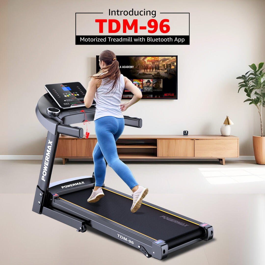 PowerMax Fitness TDM-96 (4HP Peak) Motorised Treadmill for Home Use [ Max User Wt. 110kg _PIPE_ LCD Display _PIPE_ Bluetooth for