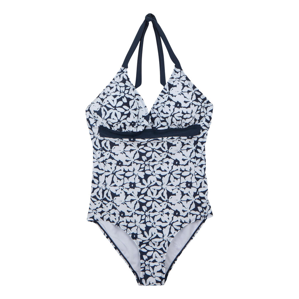 Womens/Ladies Flavia II Large Floral One Piece Swimsuit (Navy/White)