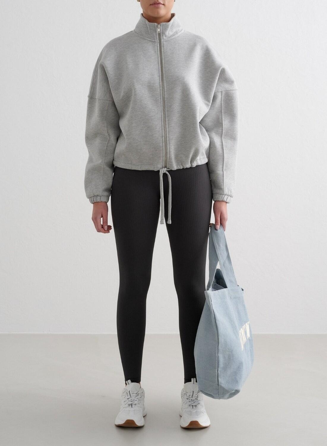 Mujer Sudadera Cremallera Completa Cuello Alto Gris Jaspeado 3/4