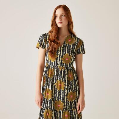 Damen Kleid - Orla Tiered Midi, dunkel mit grünen Blumen
