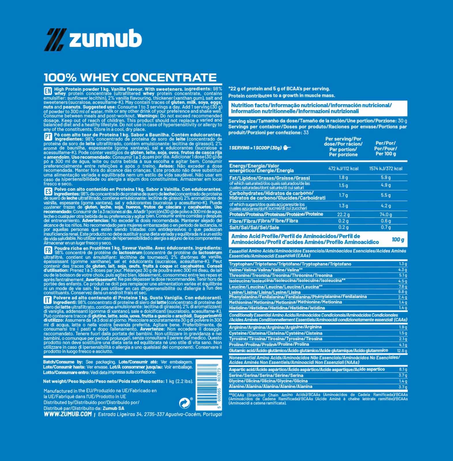Zumub 100% Whey Concentrate 1kg - Vanille 2/2