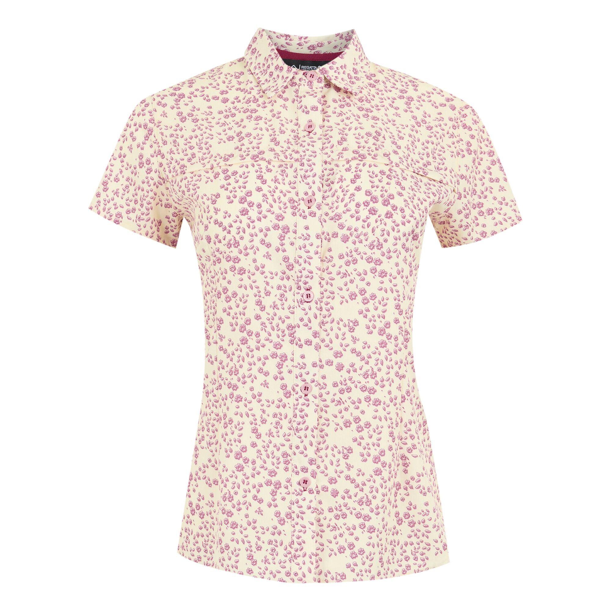 T-shirt Korte Mouwen Hiking Dames Korte Mouwen Button-up Front 5/6