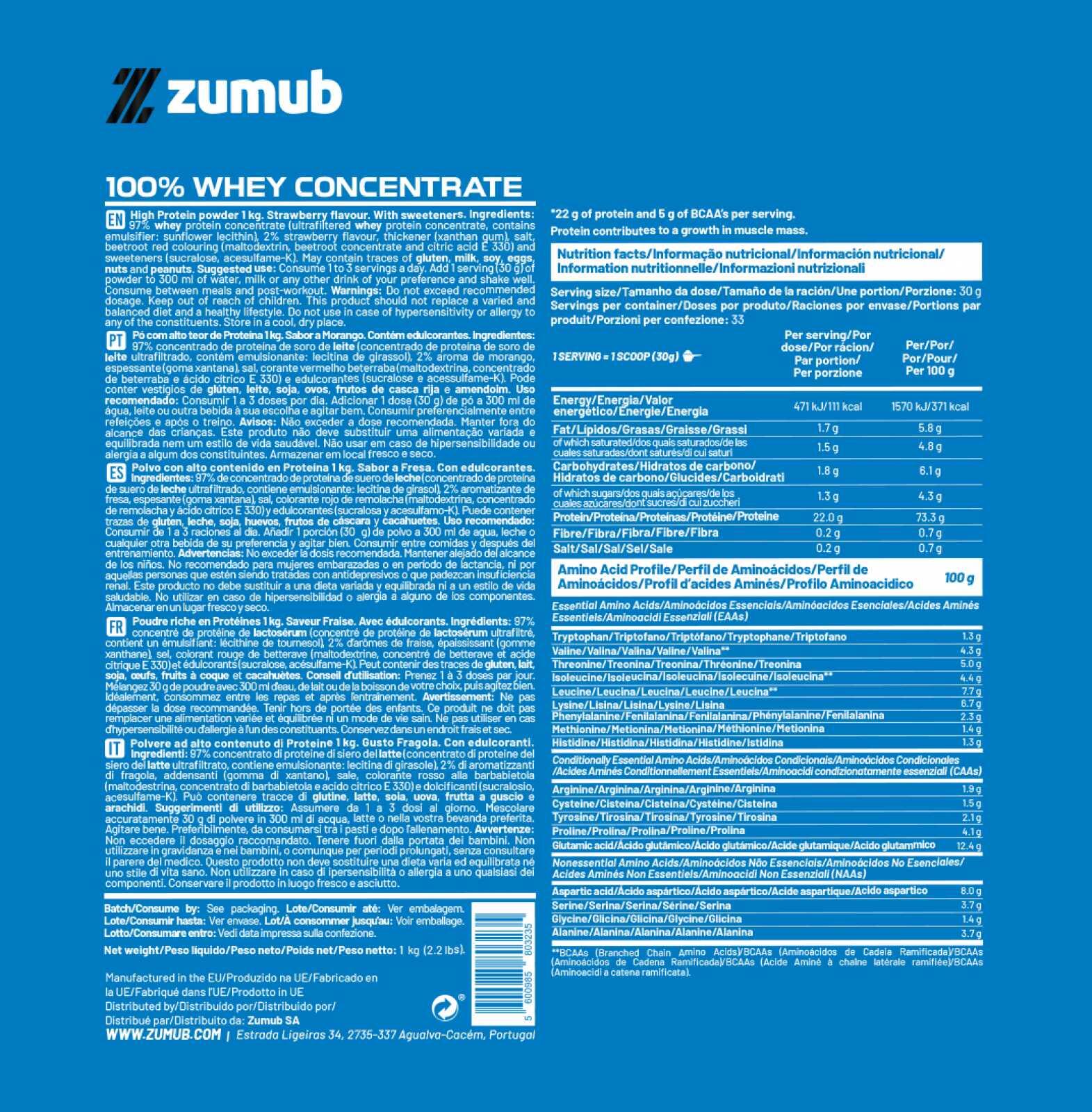 Zumub 100% Whey Concentrate 1kg - Fraise 2/2