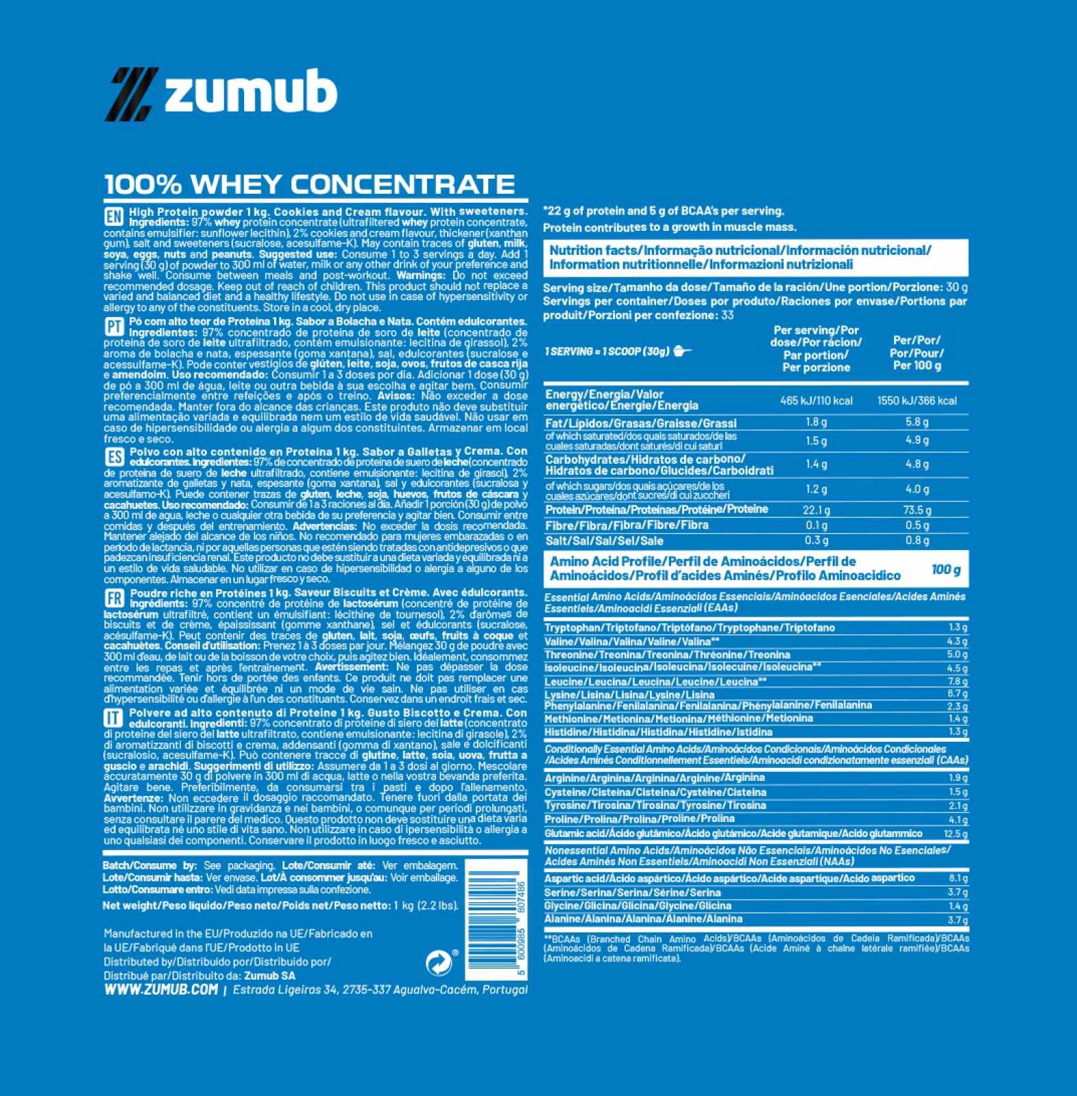 Zumub 100% Whey Concentrate 1kg - Cookies&Cream 2/2