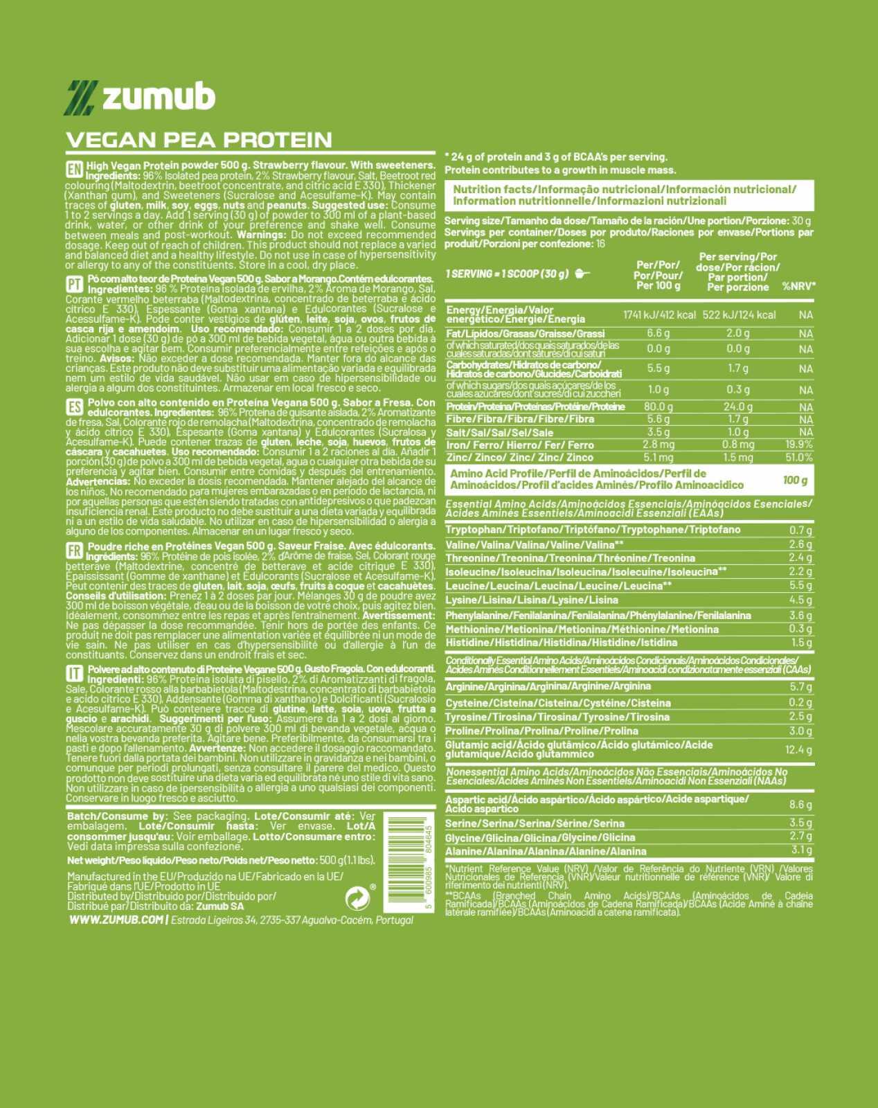 Zumub Protéine Végane (protéine de pois) 500g - Fraise 2/2