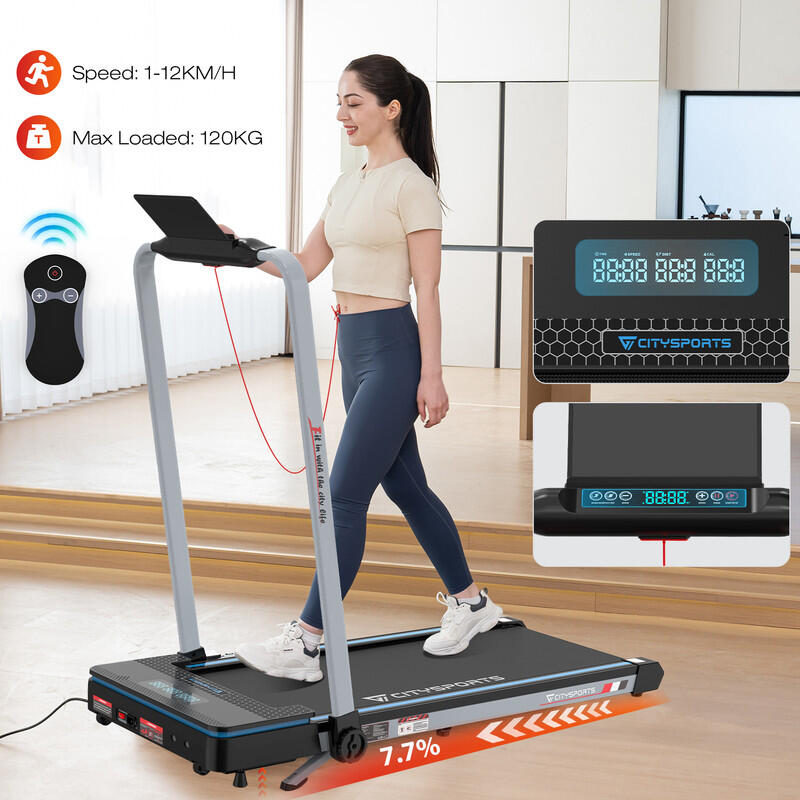 Loopband en kantelfunctie op 7,7%,1400W,WP3,1-12 km/u.Blauw.APP.Bluetooth 6/7