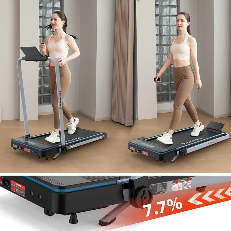 Loopband en kantelfunctie op 7,7%,1400W,WP3,1-12 km/u.Blauw.APP.Bluetooth 5/7