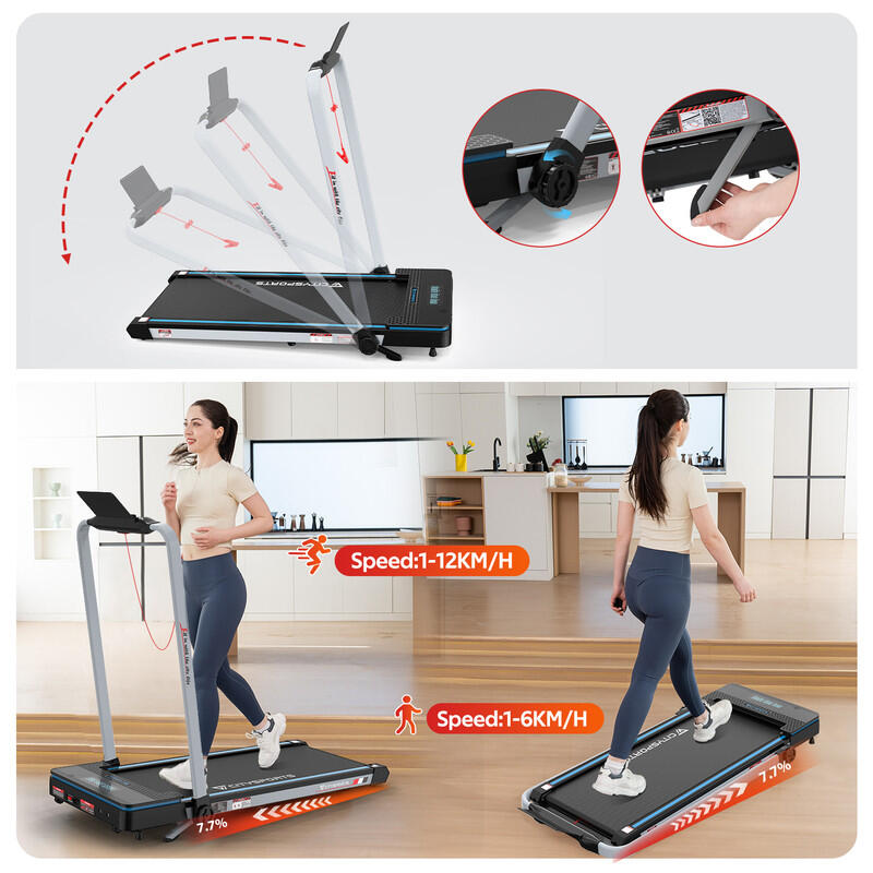 Loopband en kantelfunctie op 7,7%,1400W,WP3,1-12 km/u.Blauw.APP.Bluetooth 2/7