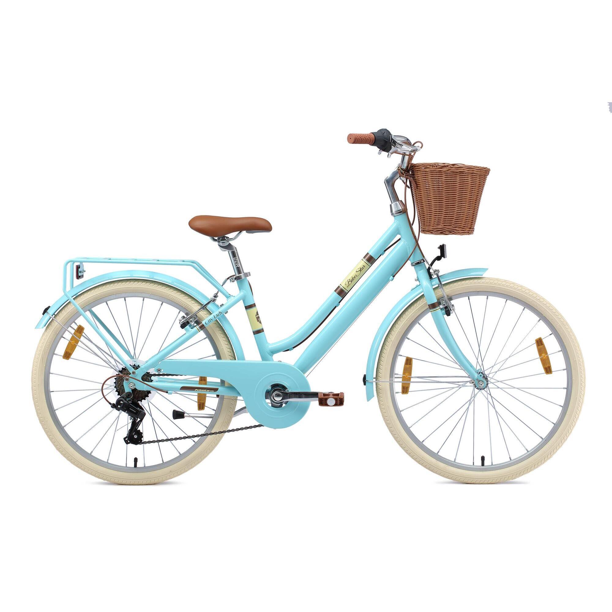 Bikestar - Vélo Enfant 24 Pouces À Partir De 10 - 13 Ans, Vtc City Retro - Vélo Enfant - Bleu - Taille Unique - Decathlon