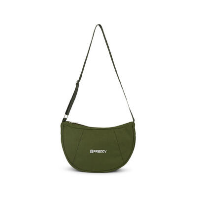 Borsa da spalla a mezzaluna in canvas con zip