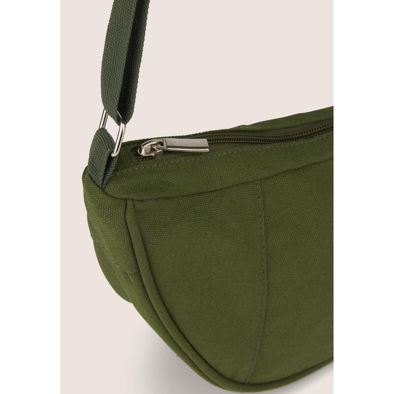 Sac à bandoulière en toile en demi-lune avec fermeture à glissière