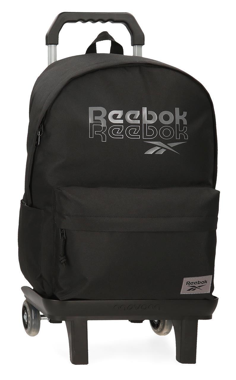 Mochila escolar de dois compartimentos com carrinho reebok melbourne 45cm preto