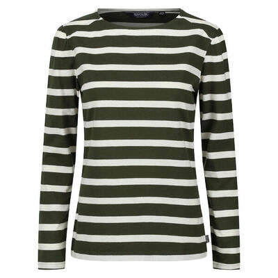 Dames federica stripe tshirt met lange mouwen (donkere kaki/lichte vanille)