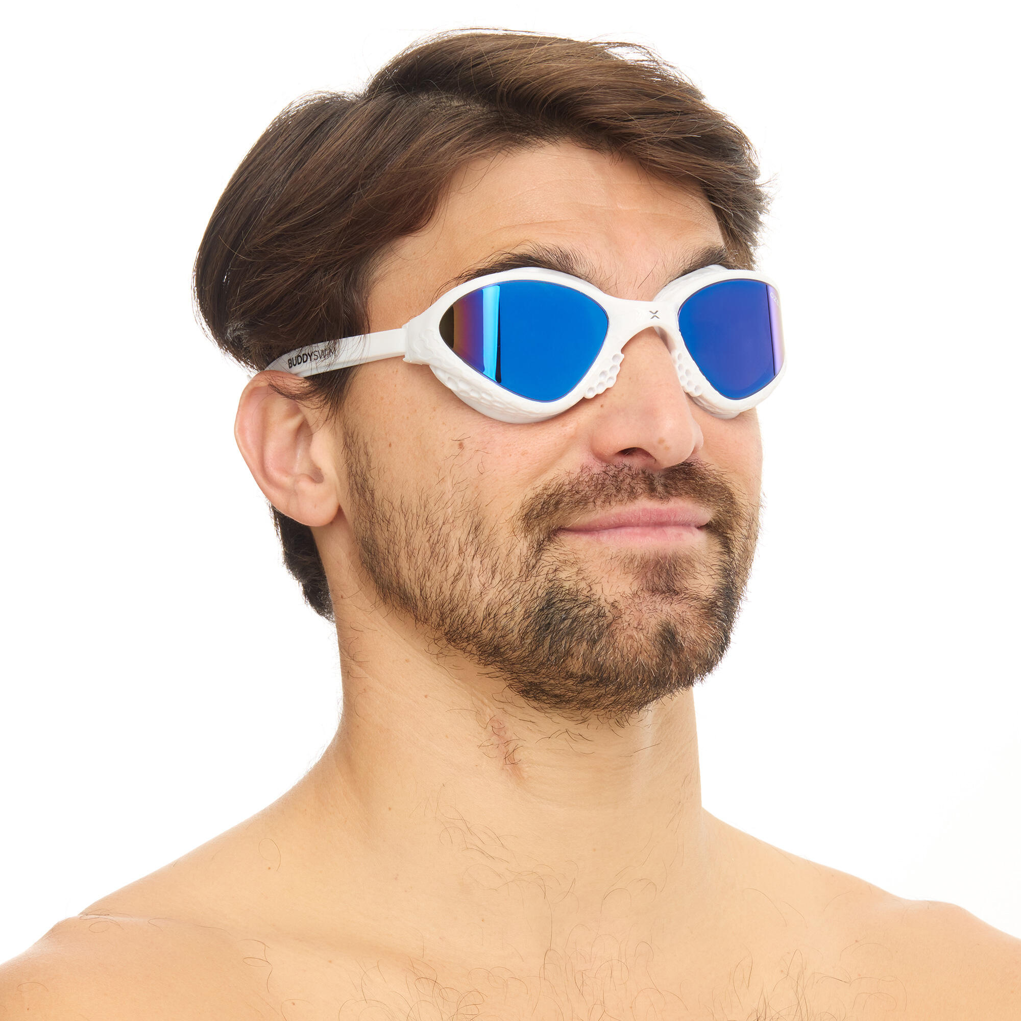 BuddySwim OzeanX Lunettes White/Blue Eau Libre Triathlon Anti-Buée UV 4/7