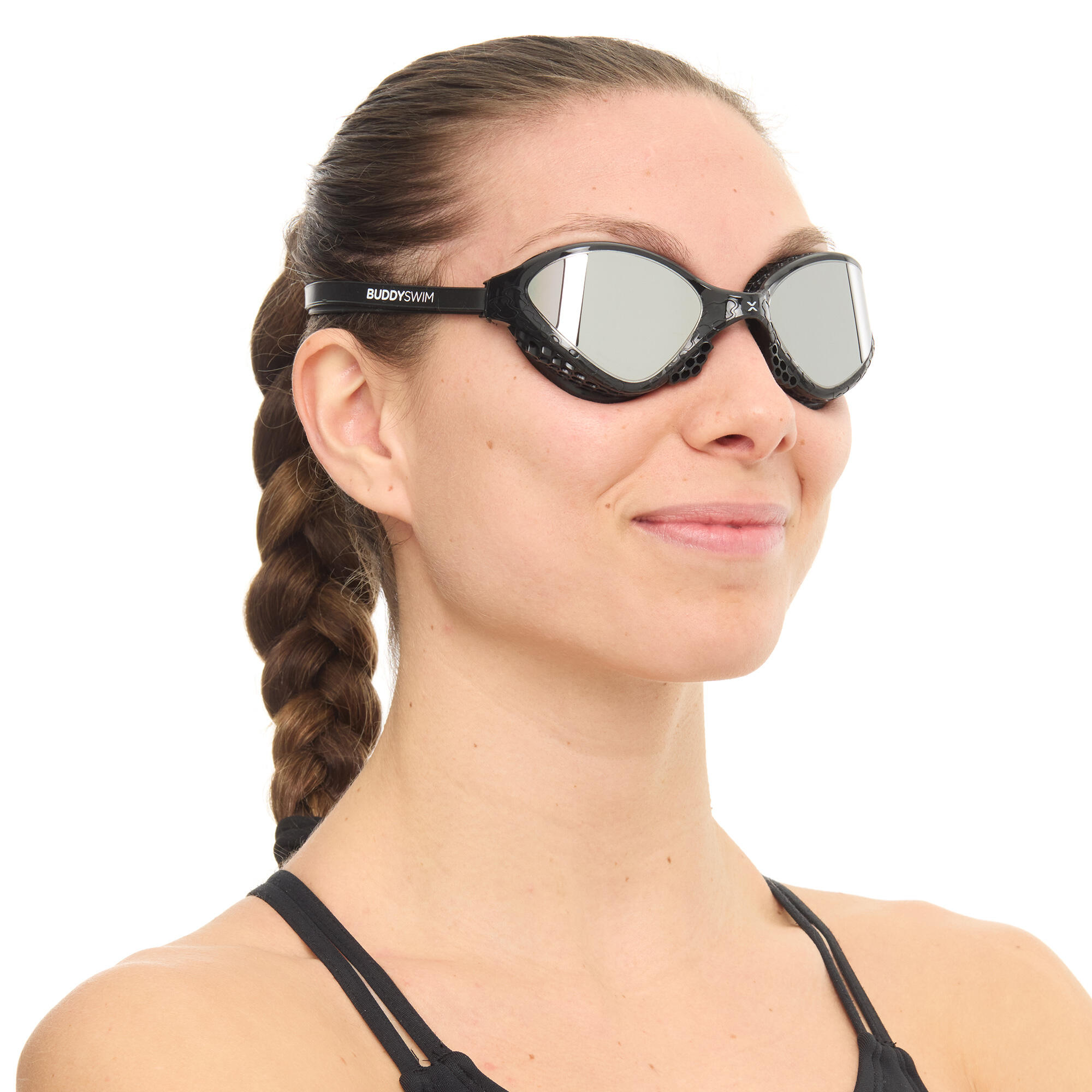 OzeanX Schwimmbrille für Freiwasser und Triathlon Schwarz/Silber 3/6