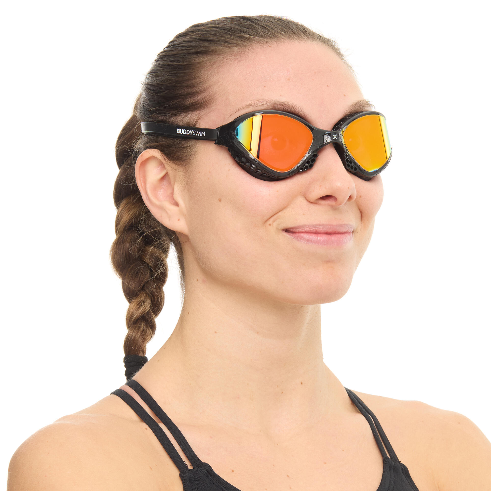 Occhialini da nuoto OzeanX per acque libere e triathlon Nero/Arancione 3/4