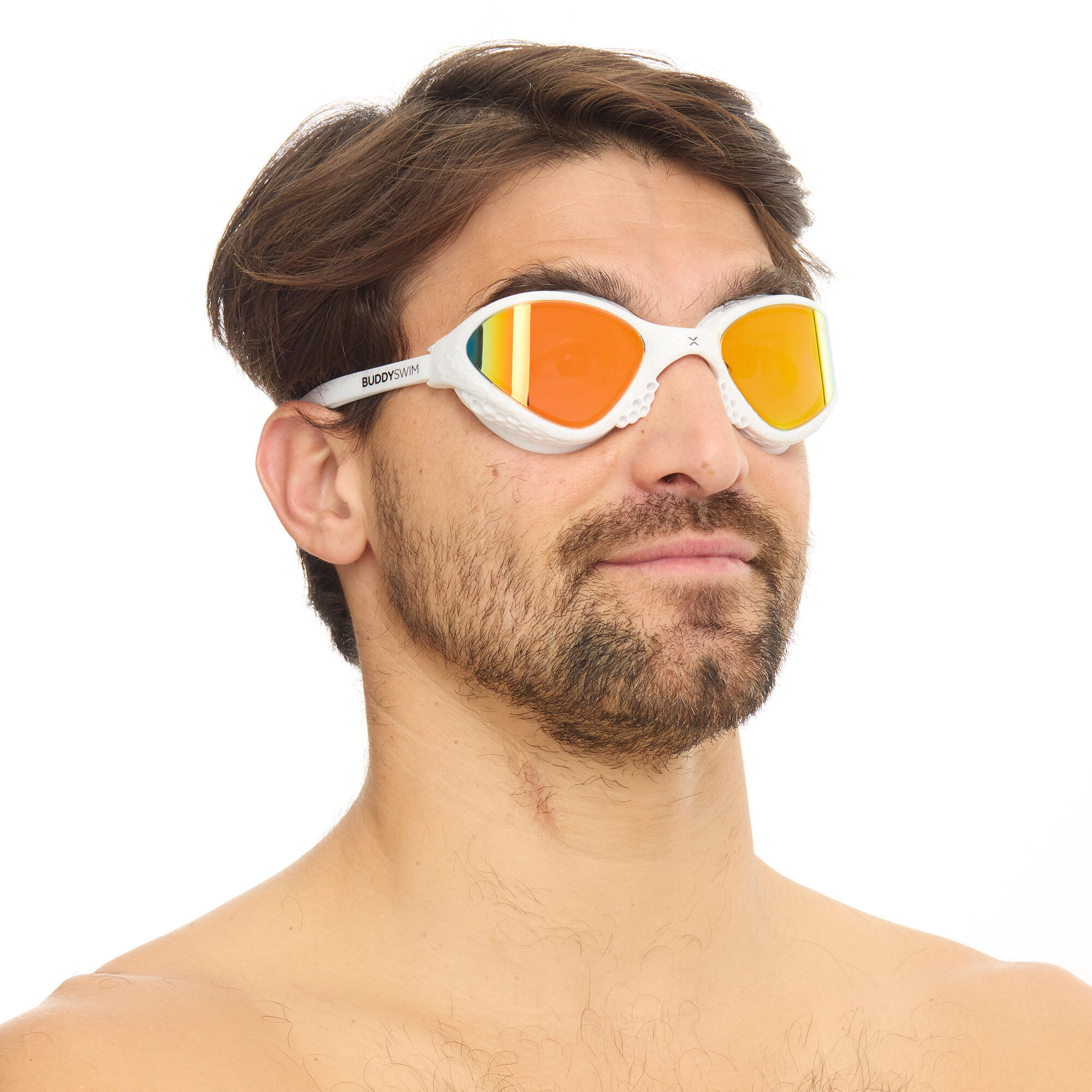 BuddySwim OzeanX Lunettes White/Orange Mirror Eau Libre Triathlon Anti-Buée UV 4/7