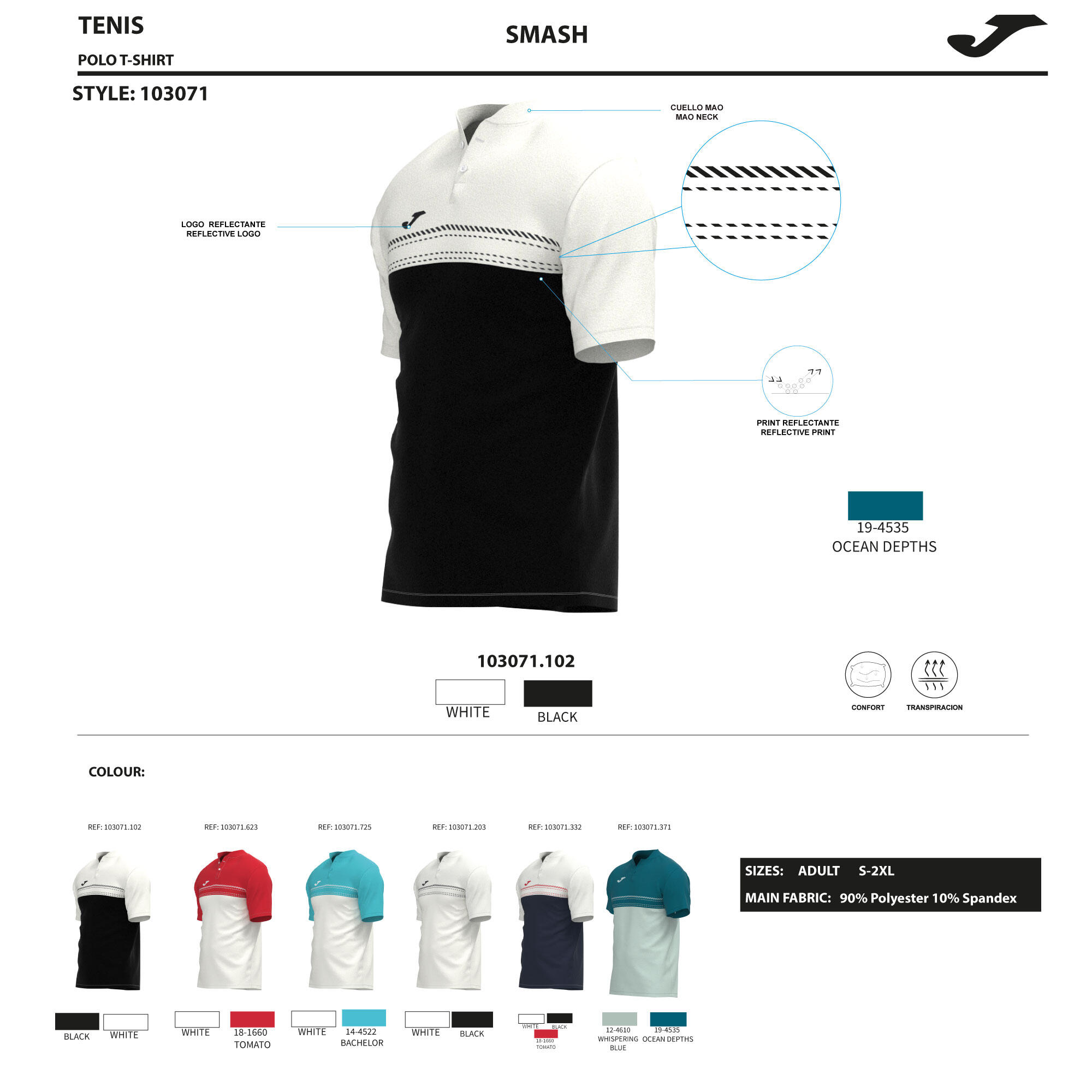 Polo Manches Courtes Padel Homme Joma Smash Blanc 5/5