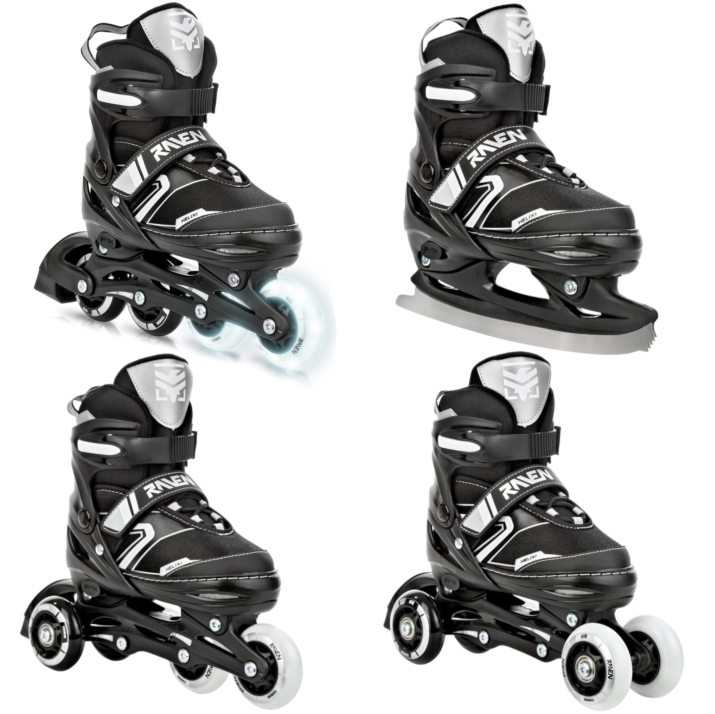 RAVEN Rollschuhe 4in1 Verstellbare Helixi Leuchtende LED-Räder