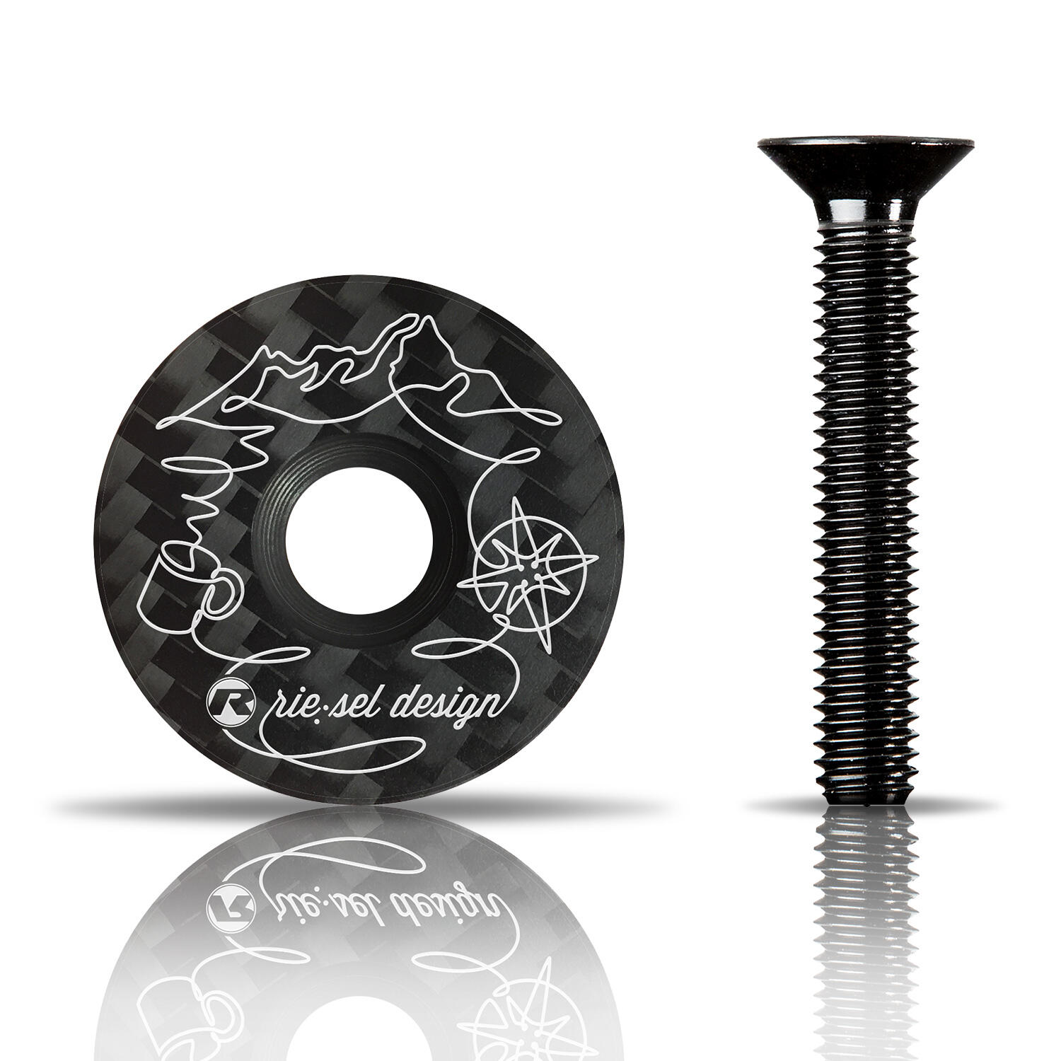 RIESEL DESIGN Carbon stemcap 1 1/8" Vorbaukappe mit Motiv inkl. Schraube MTB Fahrrad Ahead