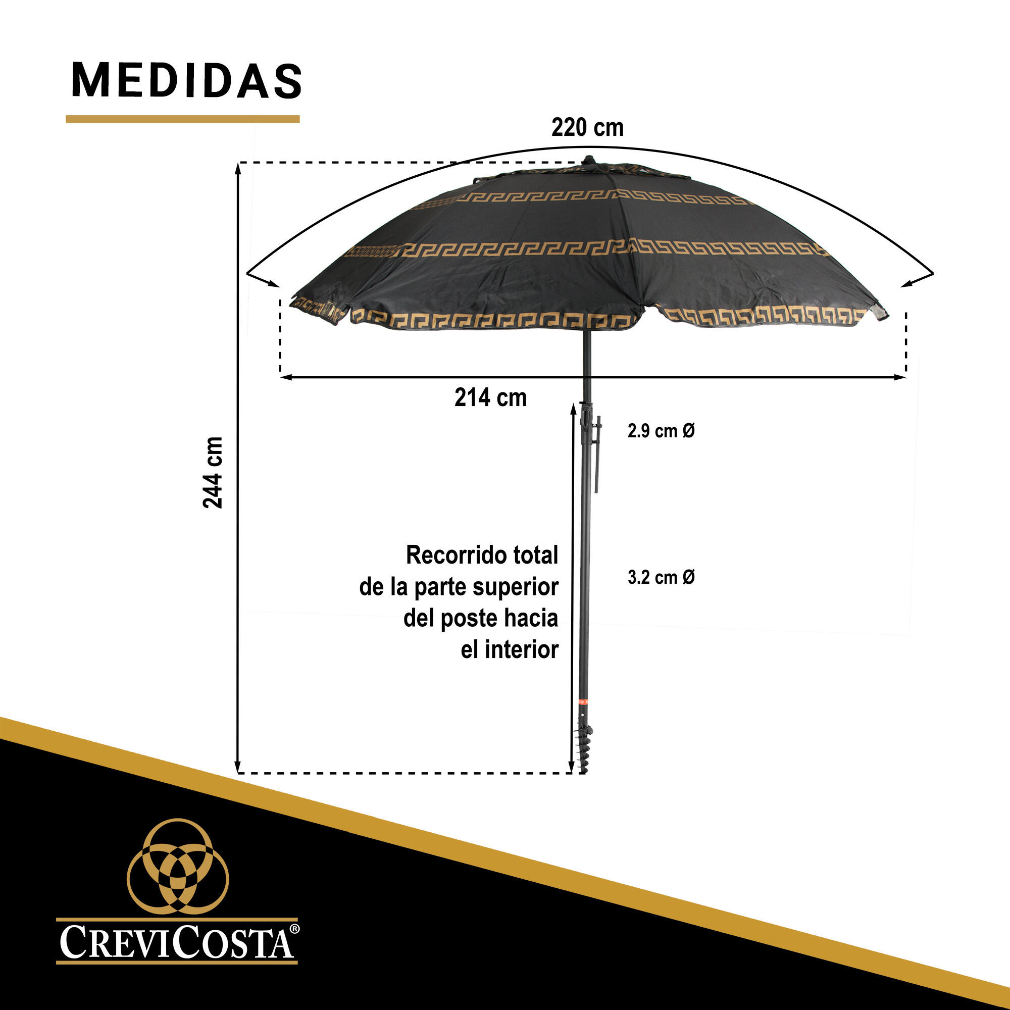 Sombrilla Playa 220 cm/8 Varillas - CREVICOSTA Olimpia Negro 3/7