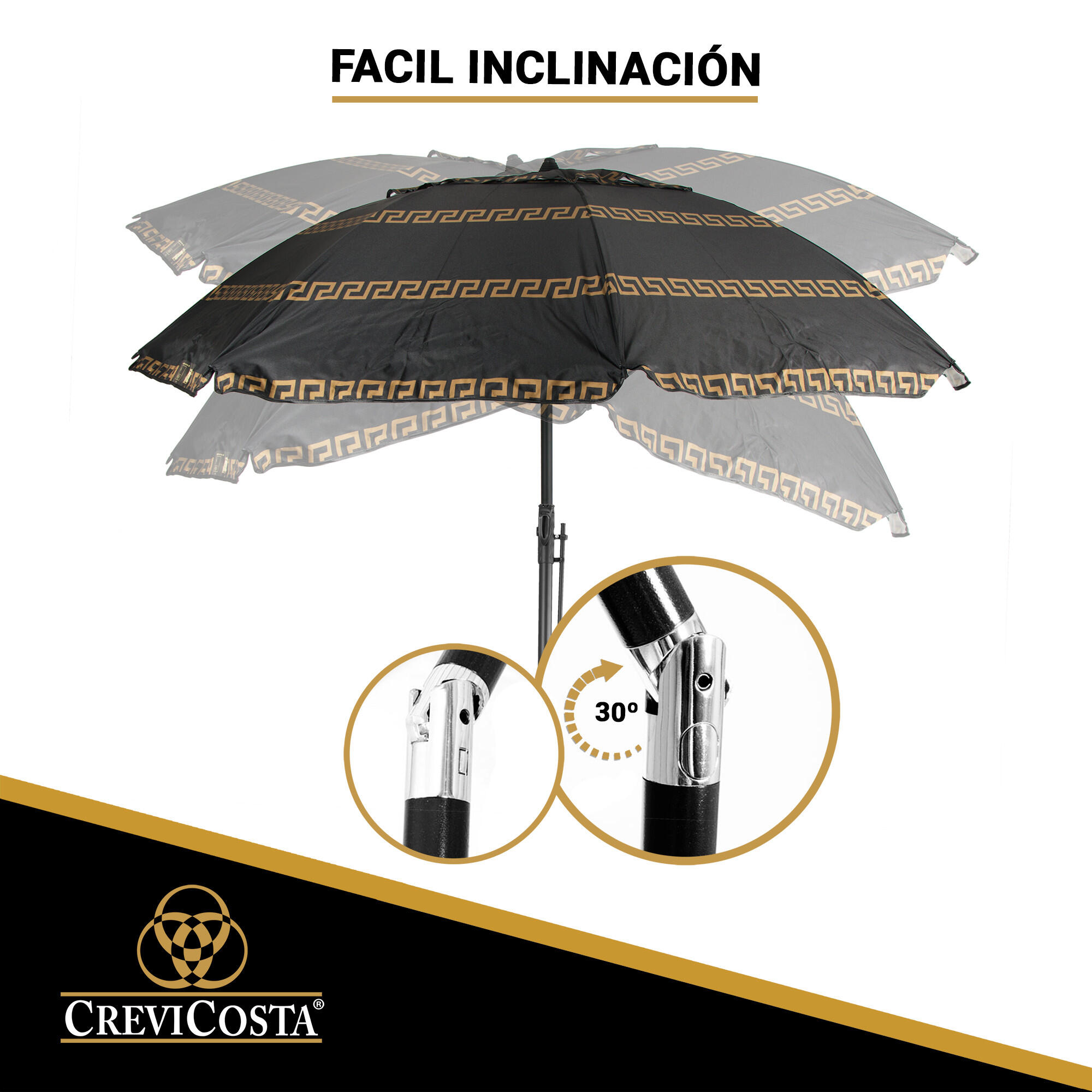 Sombrilla Playa 220 cm/8 Varillas - CREVICOSTA Olimpia Negro 5/7