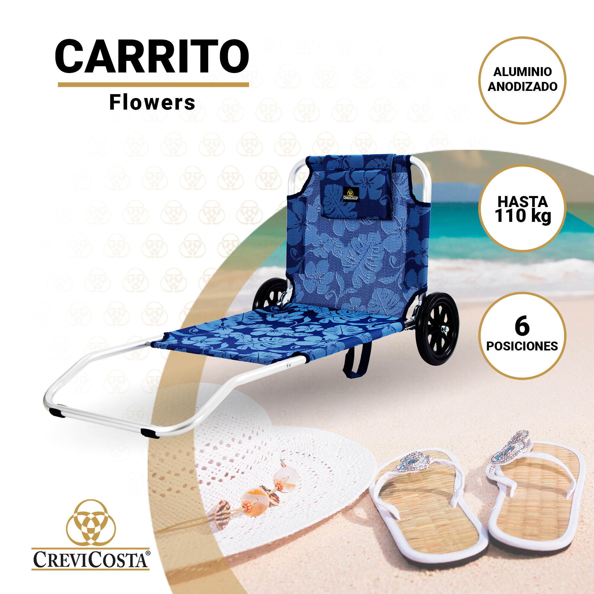 Silla de Playa 168x47x21/12 cm Carrito 5001 - CREVICOSTA. Flowers 2/7