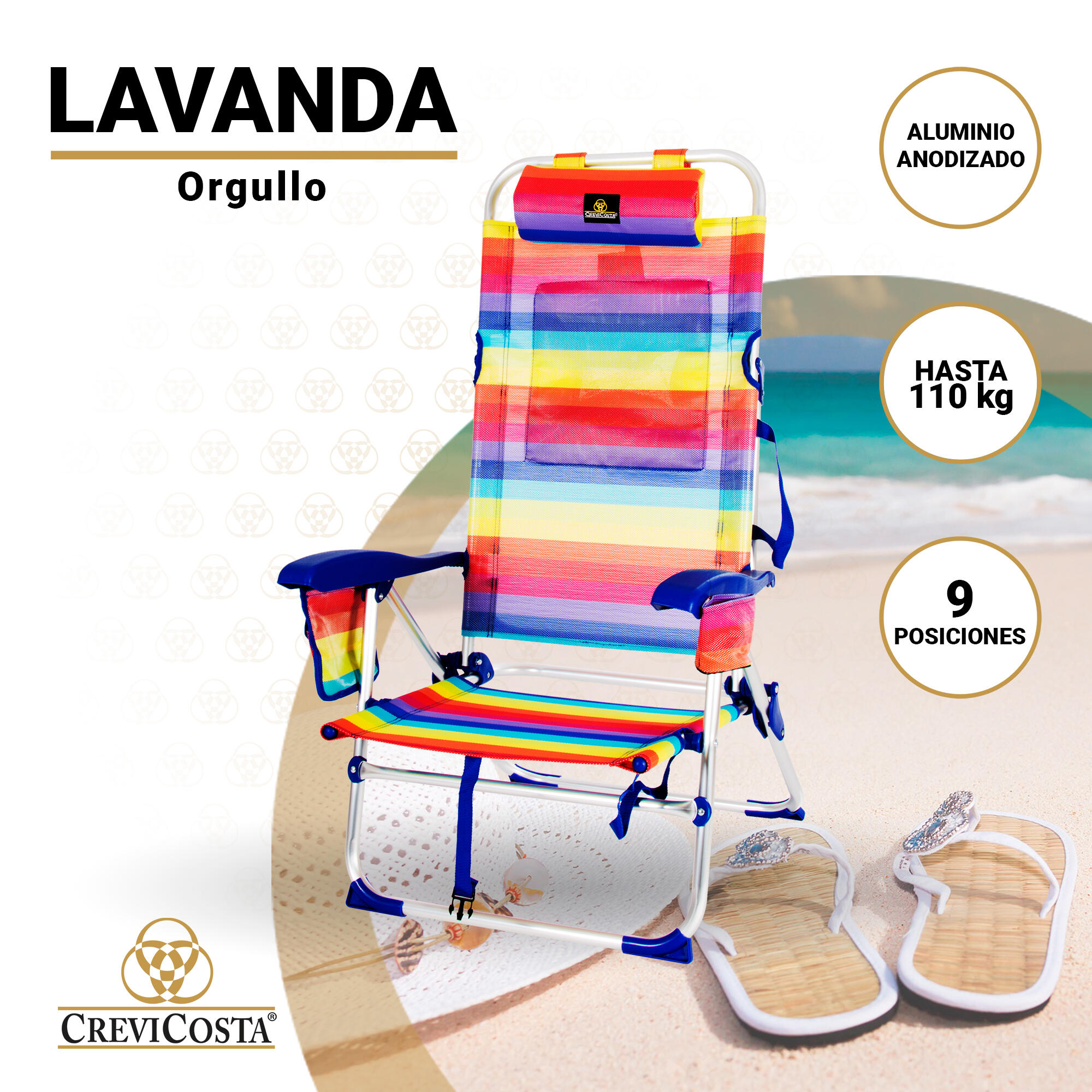 Silla de Playa 65x60x31/108 cm Lavanda 12009 - CREVICOSTA. Orgullo 2/7