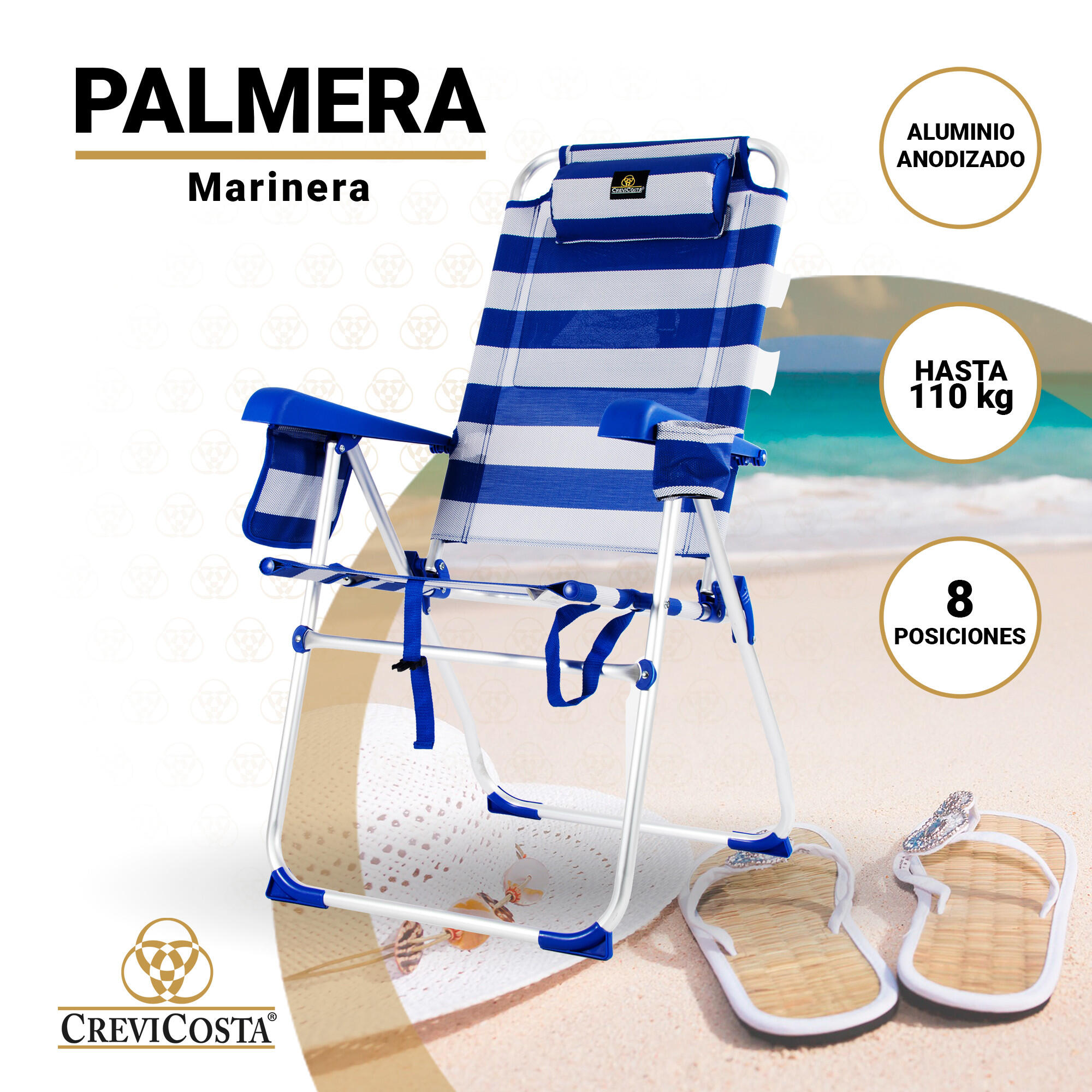 Silla de Playa 68x49x57/107 cm Palmera 2081-3 NEW - CREVICOSTA. Marinera 2/7