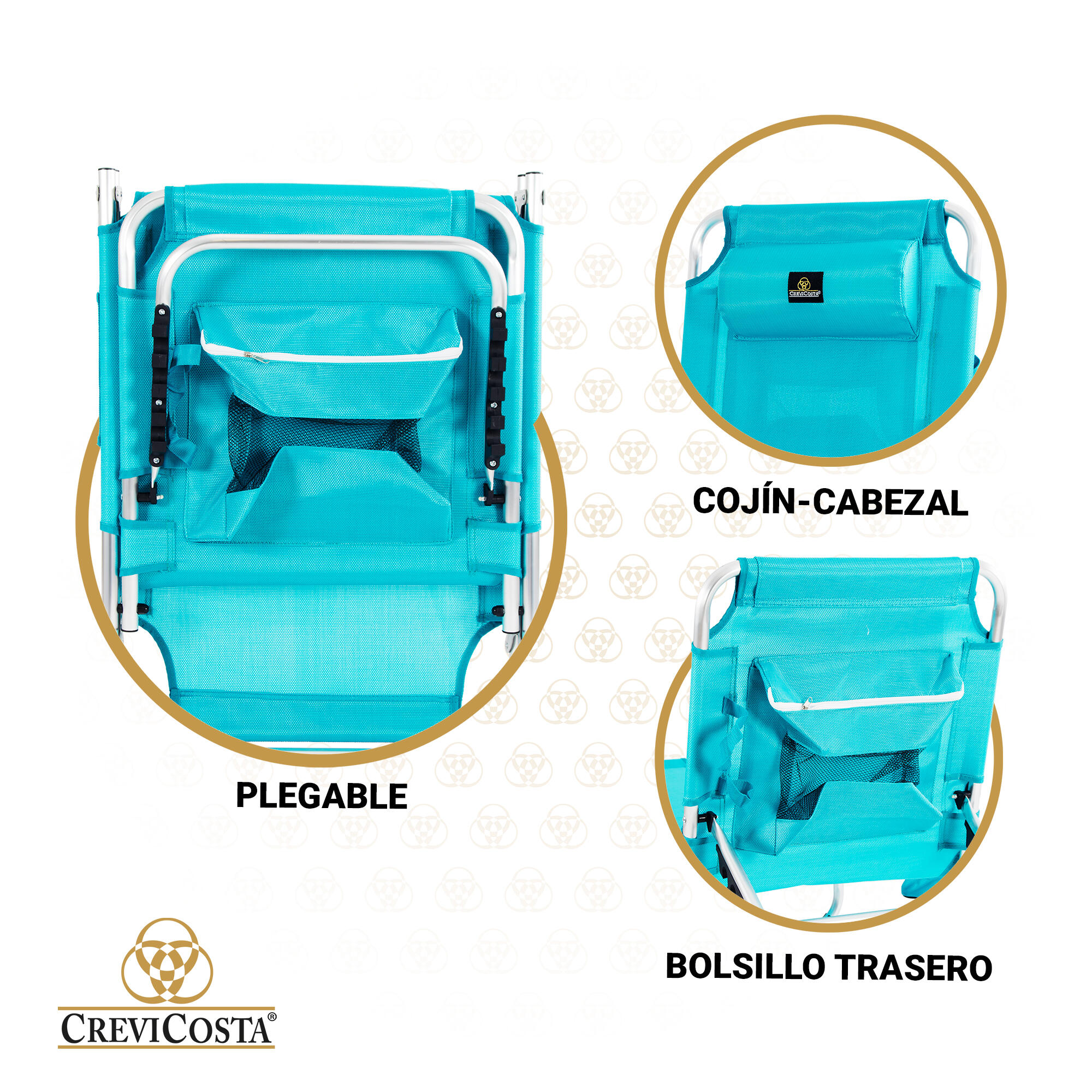 Tumbona de Playa 185x57x27 Aquarius - CREVICOSTA. Turquesa 3/7