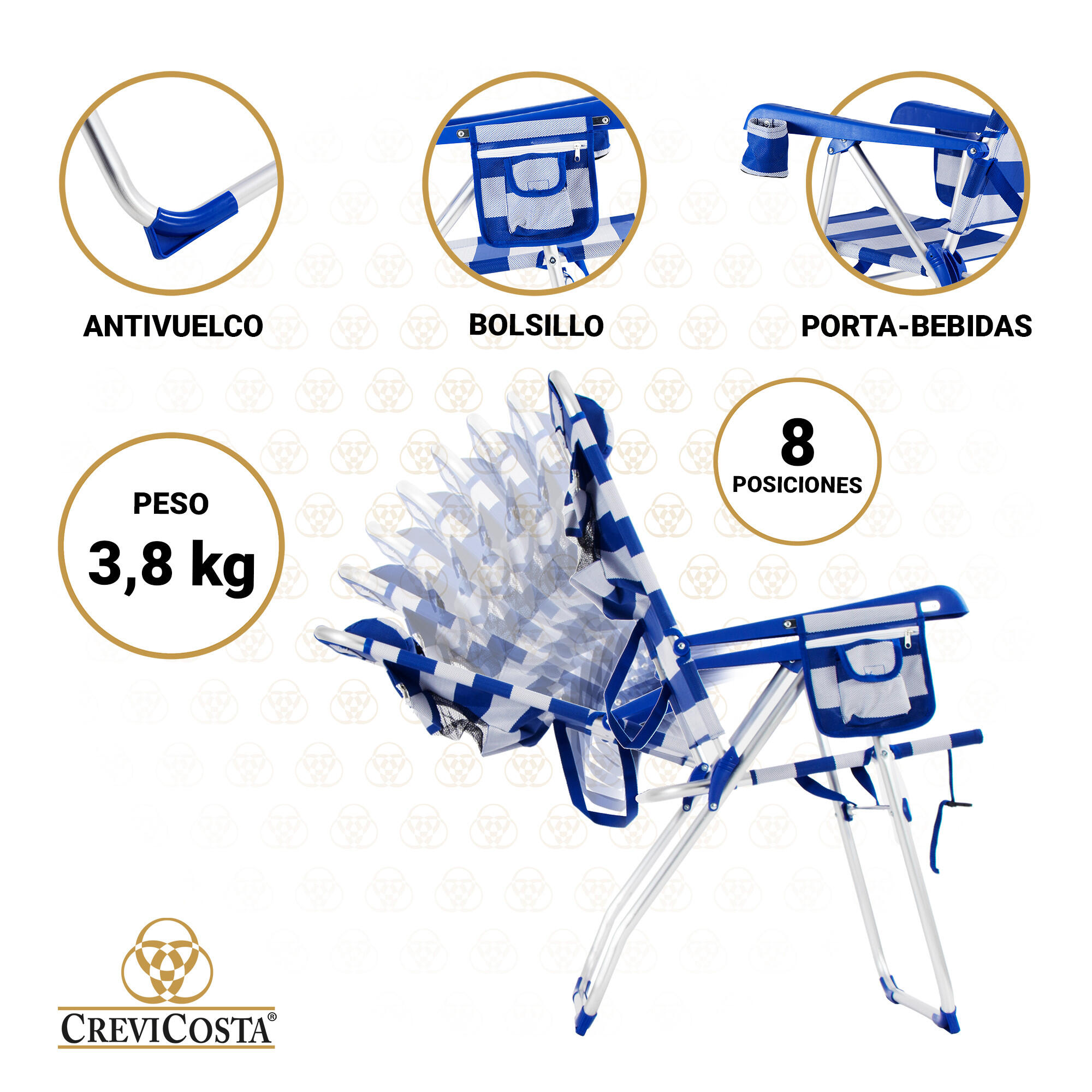 Silla de Playa 68x49x57/107 cm Palmera 2081-3 NEW - CREVICOSTA. Marinera 4/7