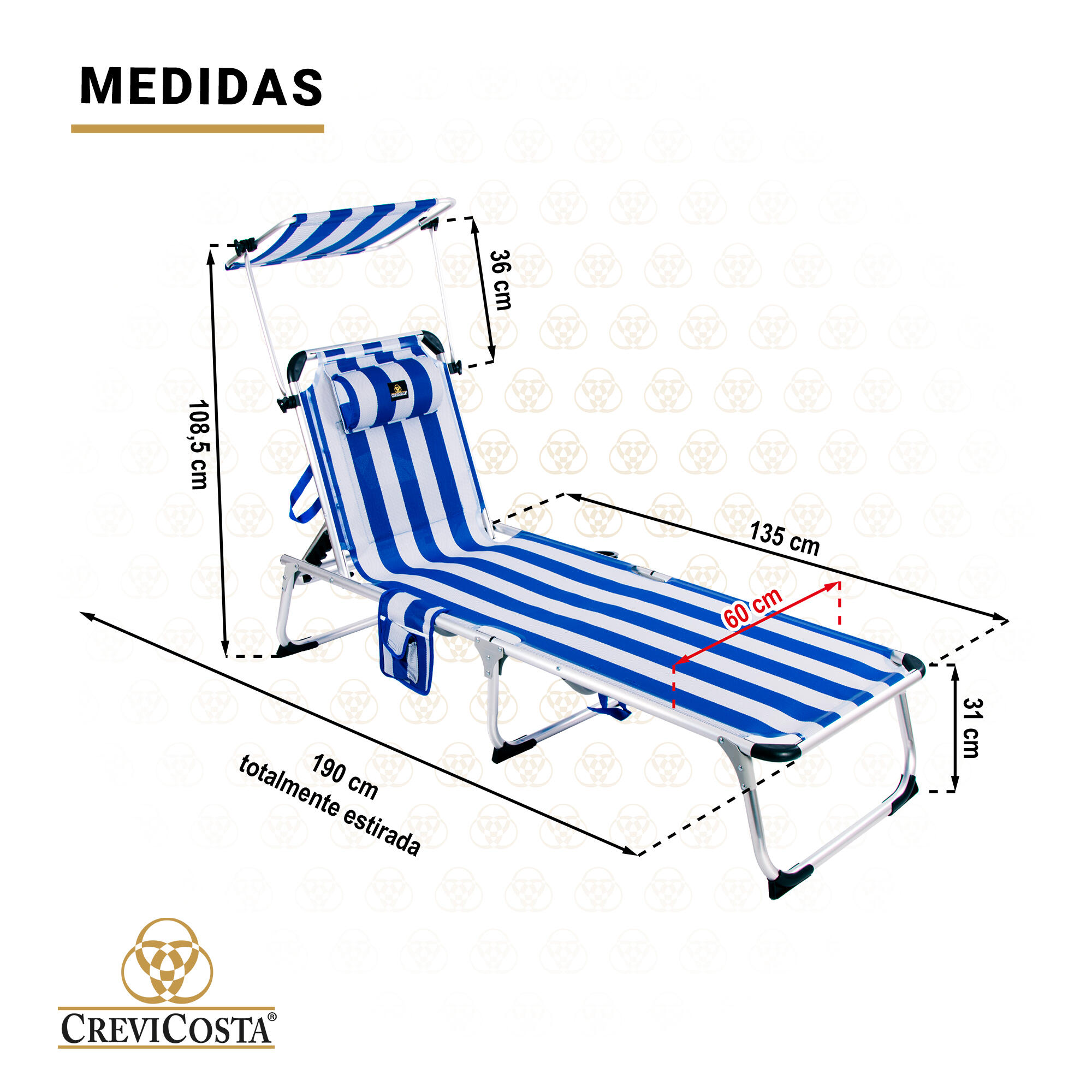 Lote de 2 Tumbonas de Playa 190x60x31 Arena - CREVICOSTA. Marinera 6/7