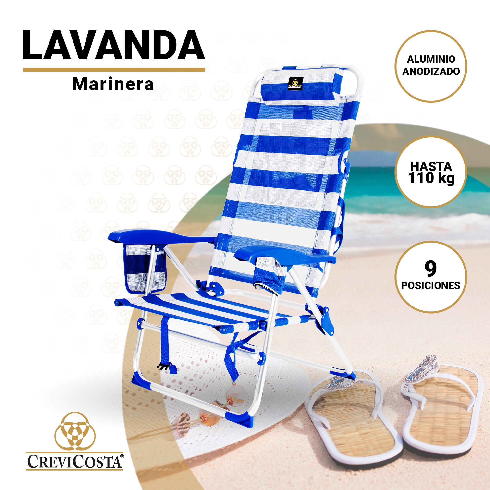 Silla de Playa 65x60x31/108 cm Lavanda 12009 - CREVICOSTA. Marinera 2/7